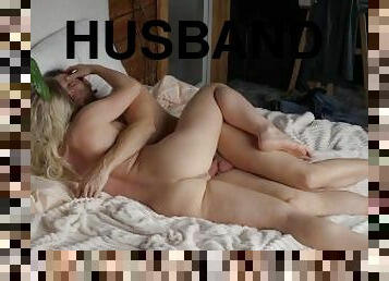 Husband playfully undresses in front of his wife. It turns her on so much.