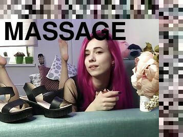 Cute Purple-haired Teen Massages Her Delicious Feet And Toes In A Solo