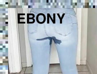 pissing, offentlig, sport, amatør, ebony, truser, fetisj, jeans