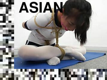 asiatisk, japansk, bdsm, strømper-stockings, fetisj, alene, bondage, nylon