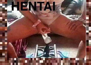 anal-sex, ficken, anime, hentai, automat, reiten, dildo, allein