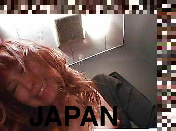 Japanese model masturbates in a public restroom