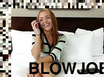 Blowjob action from slim brunette cutie Lovenia Lux