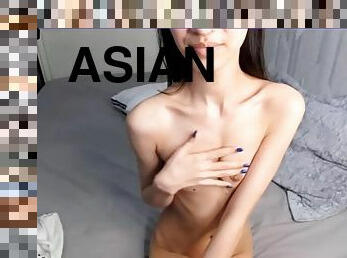 asiatisk, masturbation, smal, brudar, tonåring, japansk, ensam, brunett