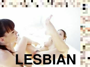lesbisk, fötter, fetisch, vått