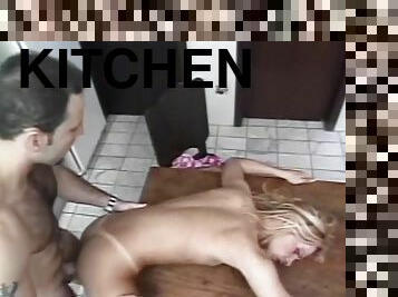 Handsome stud fucks a Tgirl on a kitchen table