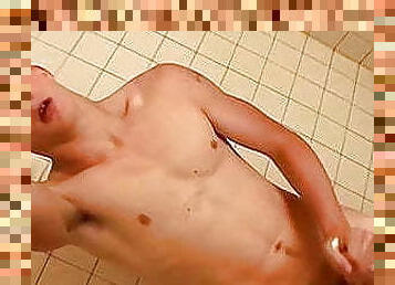 Young gay Lex Lane solo masturbates and cums under shower
