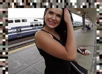 Daring darling Trina Rush meets a stranger and fucks on the train