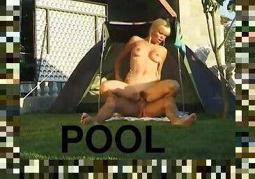 Blonde blows in the pool and fucks in a tent - Telsev