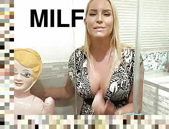 Blonde MILF with big titties plays dress up nurse with stepson