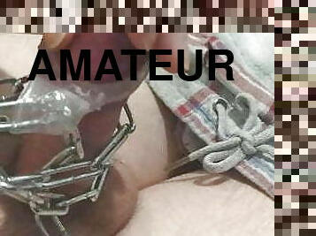 Edging with BDSM Chains Nipple Clamps Small Uncut Cock Rings