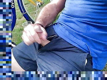 Jerking off on a public park bench and cumming quickly