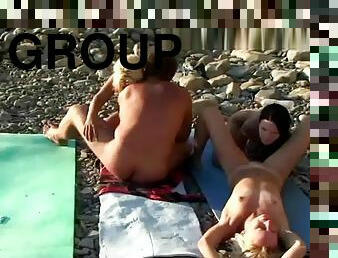 utomhus, publik, swingers, kamera, gruppsex, strand, voyeur, fyrkant