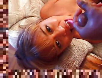 Leanni Lei gives a blowjob and a handjob to a bbc, gets her cunt licked and facialized
