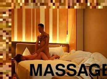 asiatisk, brudar, avsugning, tonåring, massage, hotell, brunett