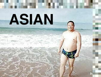 asiatisk, pappa, feit, homofil, bbw, strand, kineser, far, bjørn