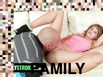Family Strokes - Strict Stepdad Disciplines His Cute Teen Stepdaughter By Drilling Her Tight Pussy