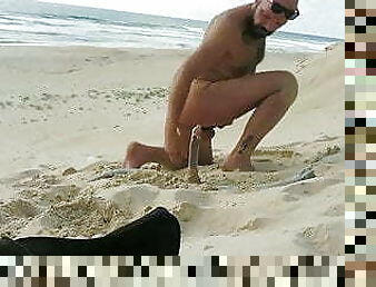 masturbation, en-plein-air, public, anal, gay, plage, pute, lait