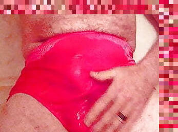 Pissing in pink shadowline panties.