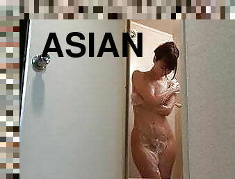 asiatisk, bad, japansk, kamera, voyeur, webbkamera, söt, rumpa-butt, dusch, gömd