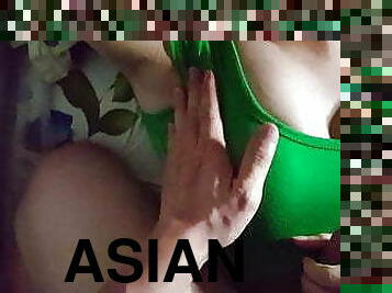 asiatisk, fisting, onani, kone, spiller, fingering, fodjob