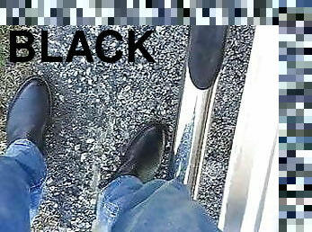 My black cowboy cock long pissing outside with my cwbyboots