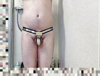 Chastity belt in the shower