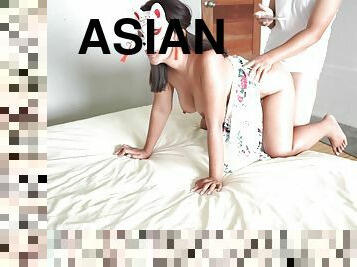 asiatisk, store-pupper, hårete, dobbel, pov, thai, kjæreste-girlfriend, penetrering