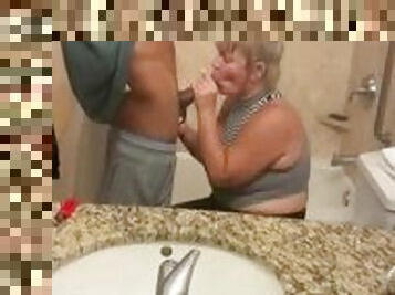 Interracial Bathroom Blowjob