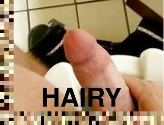 Hairy ginger showing off in public restroom