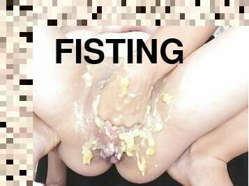 fist and banana in pussy
