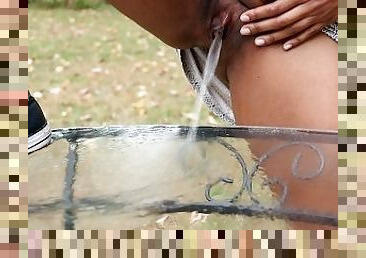 Naughty Ebony Chick Pees On A Glass Table - AllNaturalAbby