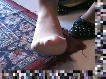 Giantess crushes cockroach slave in slat shoes and natural stockings POV