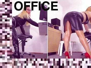 kontor, sukkpüksid, sekretär, fetišš, saapad, nailon, nahk, jalad-legs, narrimine