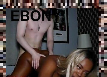 Perfect body ebony cums for white boy