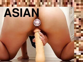 asiatisk, fitta-pussy, amatör, anal, tonåring, leksak, dubbel, fötter, slyna, tight