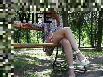 My slutty wife masturbates in public in the park and cums in front of passers-by