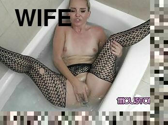 1111Customs 4k - Petite wife Aaliyah Love rips her fishnets to masturbate in the bathtub