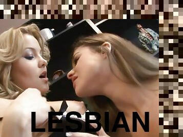 lesbo-lesbian, kolmisin, pitkät-sukat, eurooppalainen, blondi, euro, ruskeaverikkö