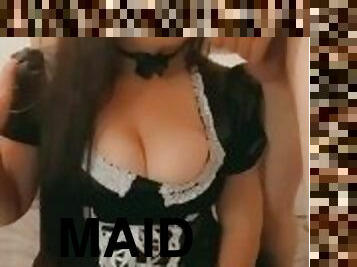 Maid smokes and gives blowjob teaser