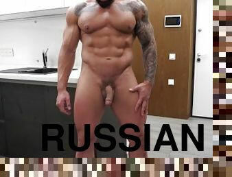 russe, ejaculation-sur-le-corps, gay, bout-a-bout, solo, musclé, tatouage, bite