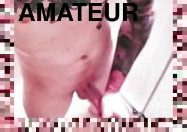 Hot young tattooed guy solo shower masturabtion moaning and cumming hard
