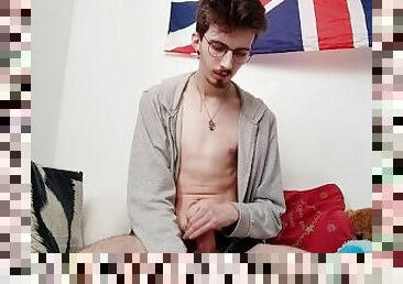 Hot French guy jerk off in the bed till he cums