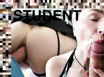 Student Deep Sucking Dick and Ass Fucking to Pass the Exam - Cum Inside