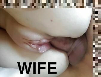 Lazy morning sex: slut wife got cum in pussy