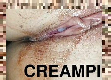 dirty creampie during period  close up view