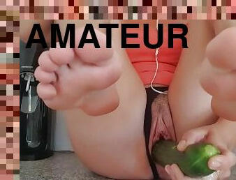 ASMR Sorry honey, I can't put the cucumber in any deeper, it's too fat for my pussy..