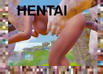 extrem, monster, anal, gigantisk-kuk, hardcore, dubbel, pov, hentai, ritt, 3d