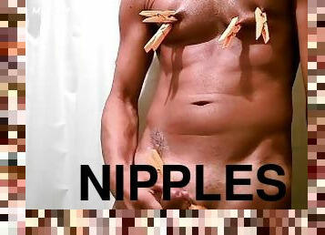clothespins on nipples and cock