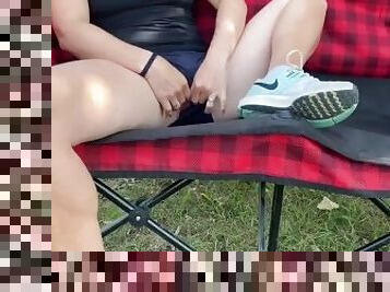 Upskirt in the Park - Pussy Flashing & Fingering herself in Public